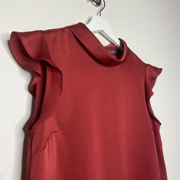 VINCE CAMUTO Ruffle Flutter Sleeve Mock Neck Merlot Blouse XS - Picture 3 of 8